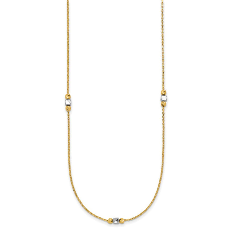 14K Two Tone Polished / Dia Cut Beads 2In Ext. Necklace