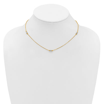 14K Two Tone Polished / Dia Cut Beads 2In Ext. Necklace
