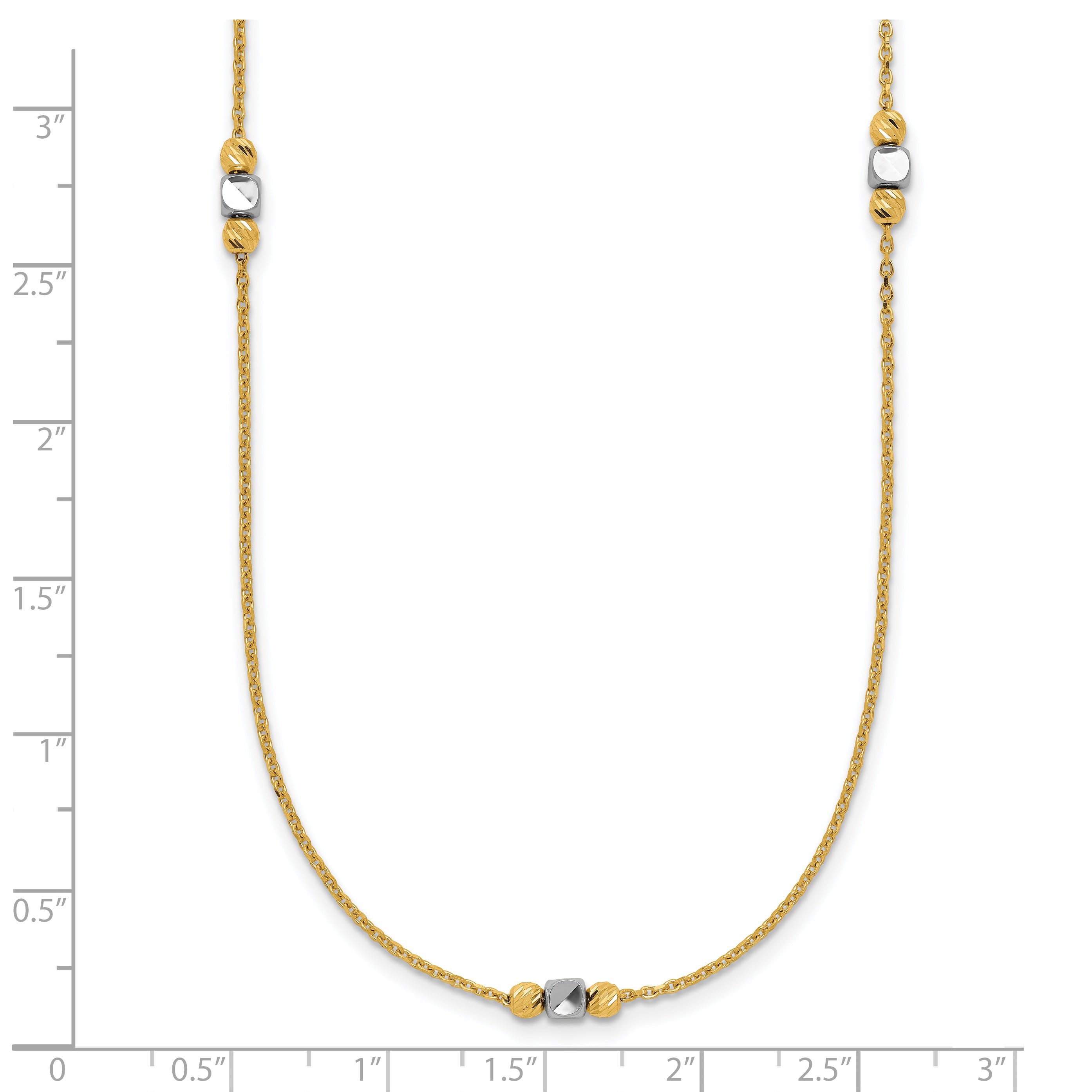 14K Two Tone Polished / Dia Cut Beads 2In Ext. Necklace