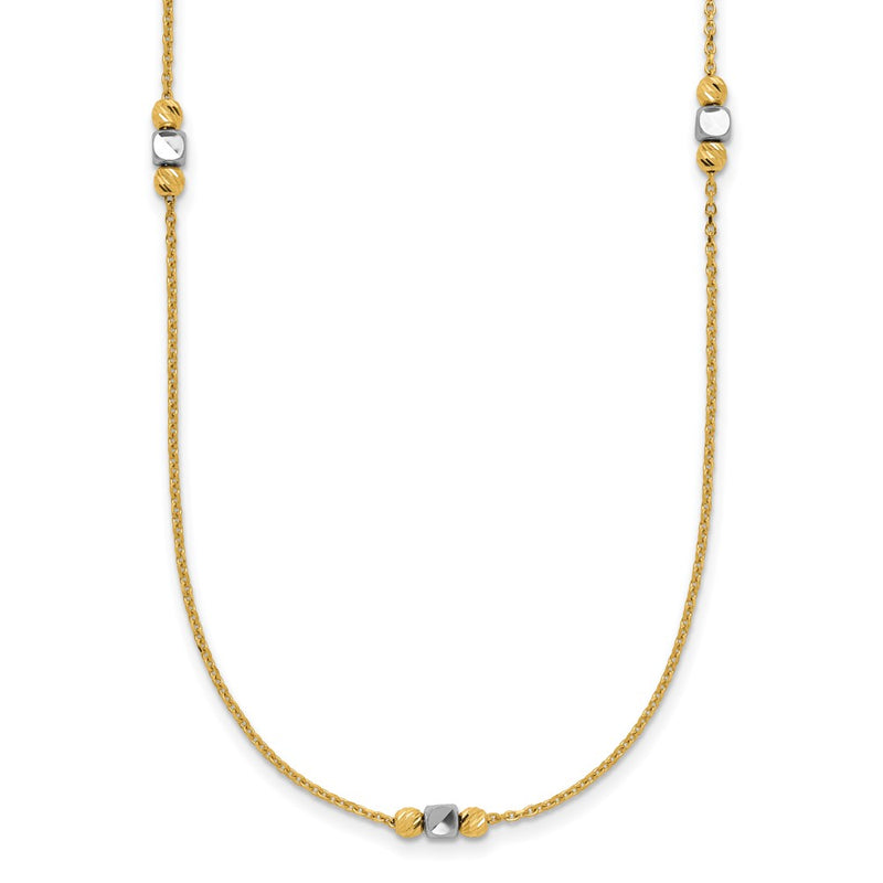 14K Two Tone Polished / Dia Cut Beads 2In Ext. Necklace