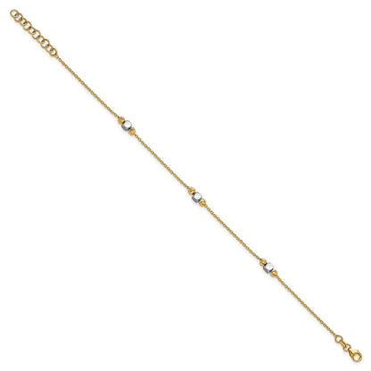 14K Two Tone Polished / Dia Cut Beads 1In Ext. Bracelet