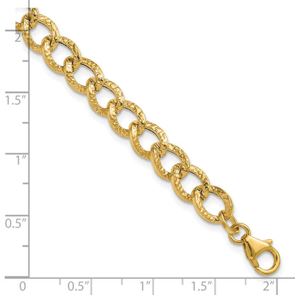 14K Yellow Gold Polished And Textured Fancy Link Bracelet
