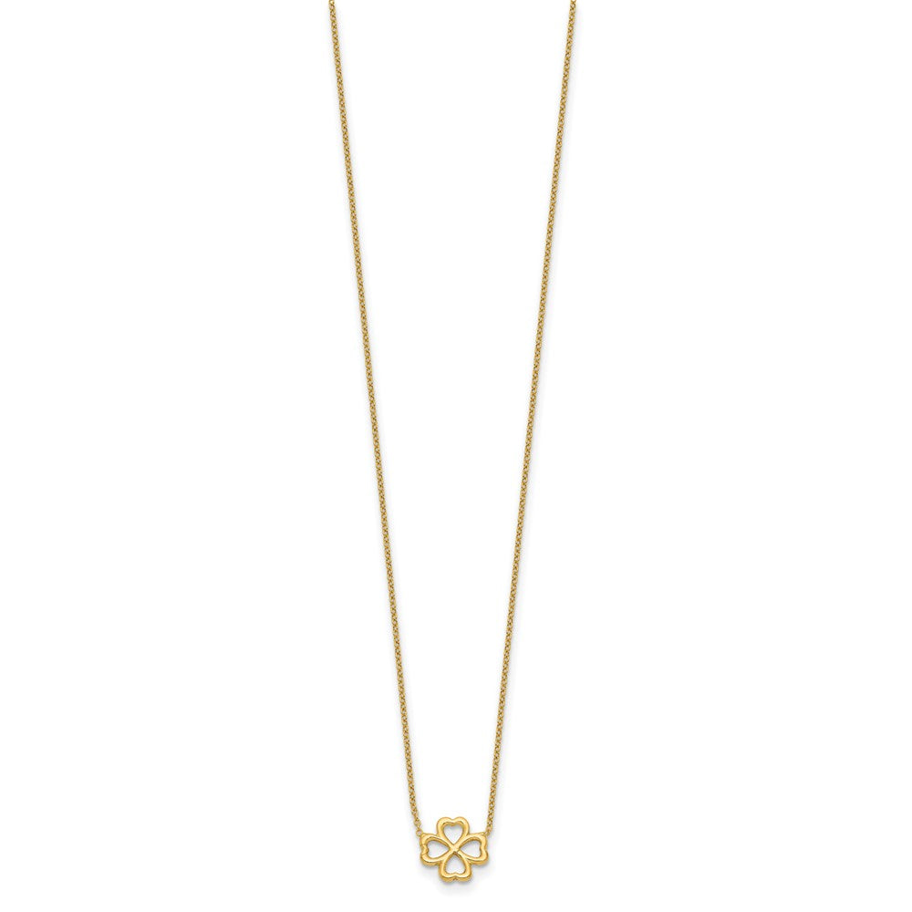 14K Yellow Gold Polished 4 Leaf Clover 2In Ext. Necklace