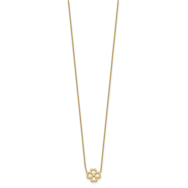 14K Yellow Gold Polished 4 Leaf Clover 2In Ext. Necklace