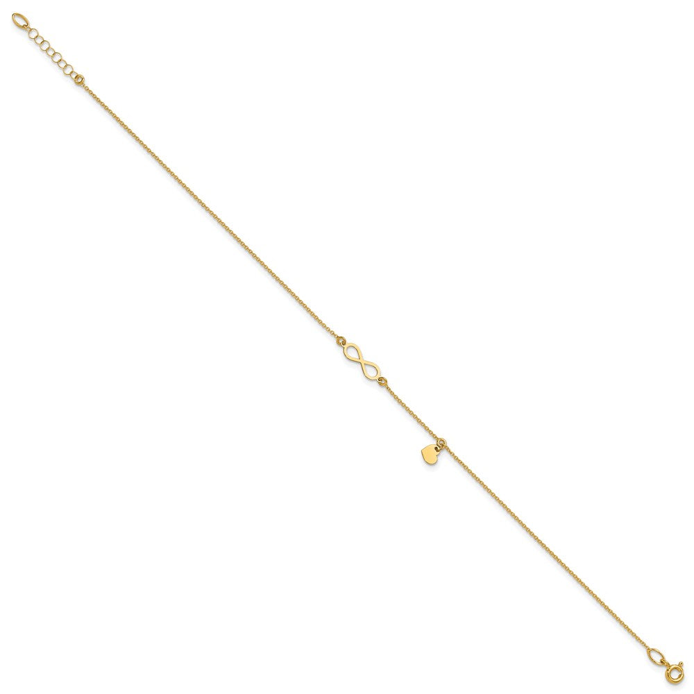 14K Yellow Gold Polished Infinity/dangle Heart 9in Plus 1in Ext. Anklet