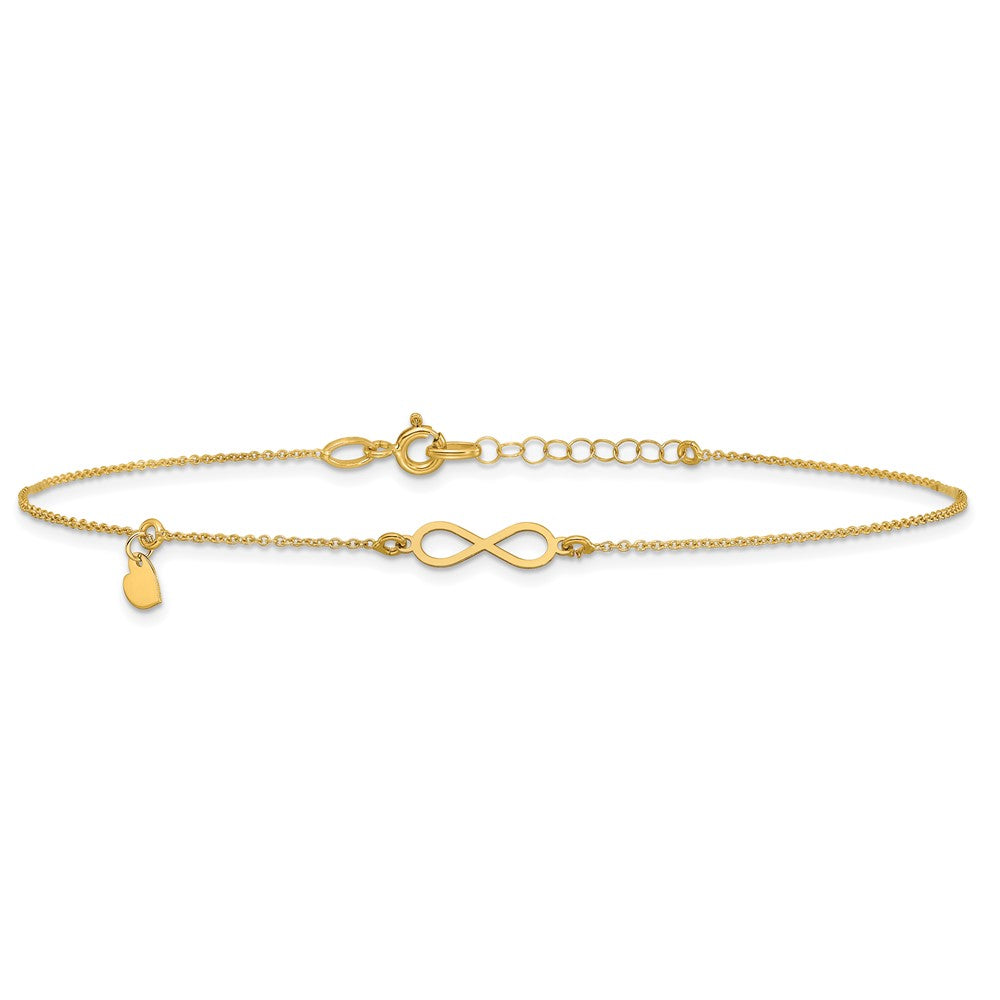 14K Yellow Gold Polished Infinity/dangle Heart 9in Plus 1in Ext. Anklet