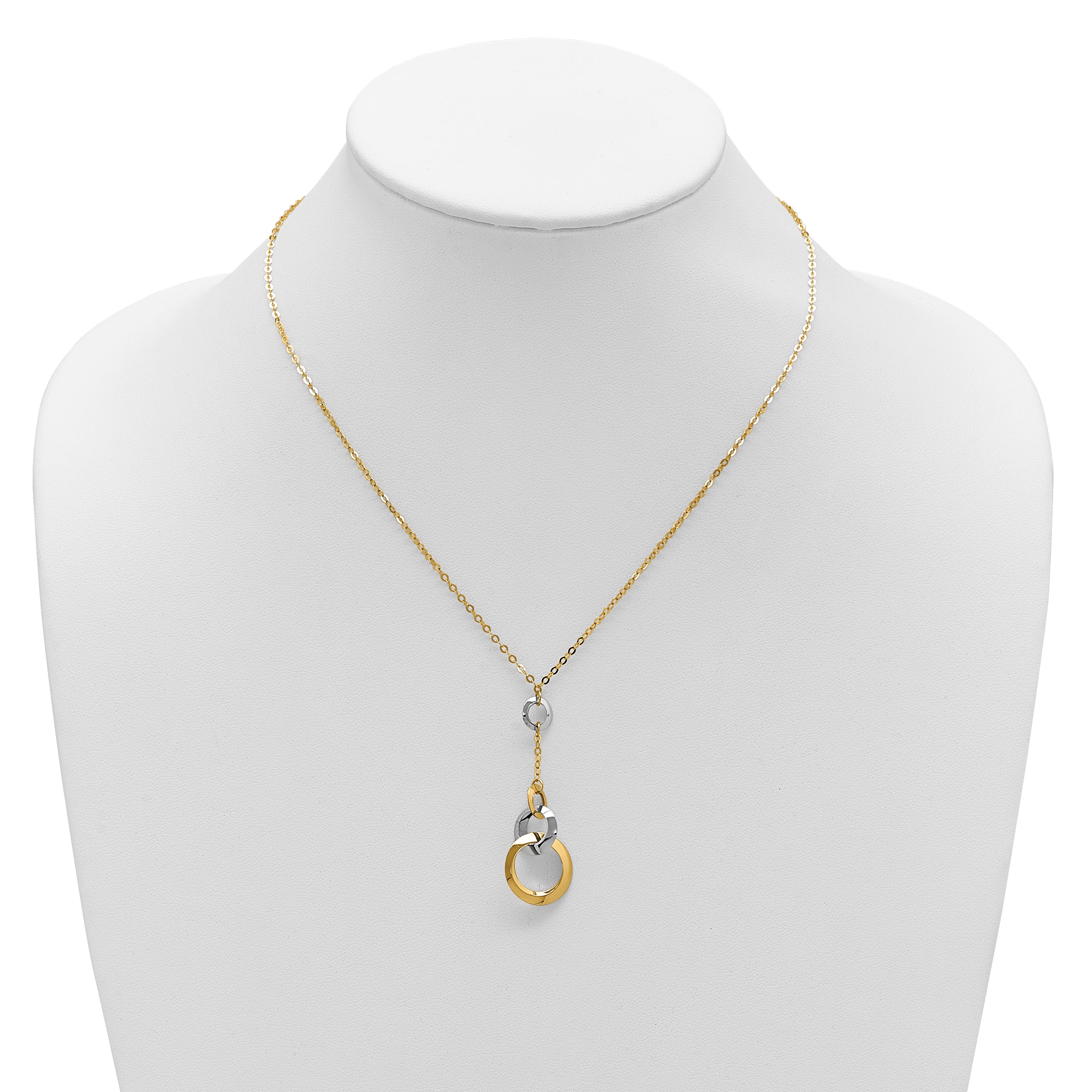 14K Two Tone Polished Circle Link Accent 1In Ext. Necklace