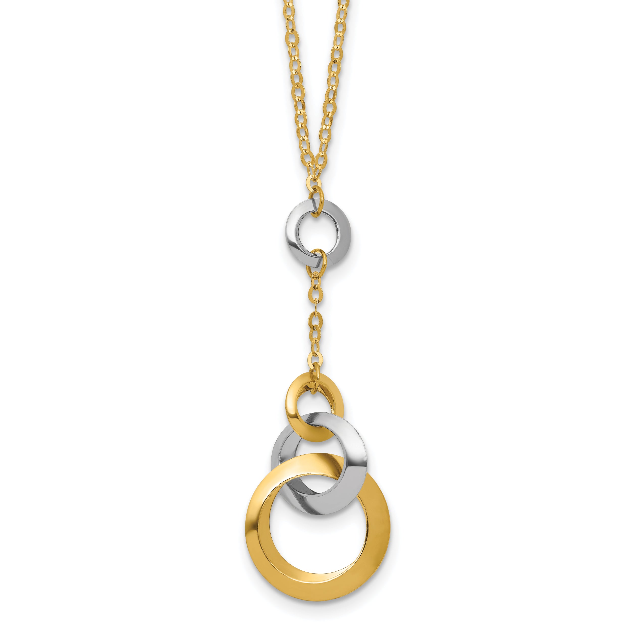 14K Two Tone Polished Circle Link Accent 1In Ext. Necklace