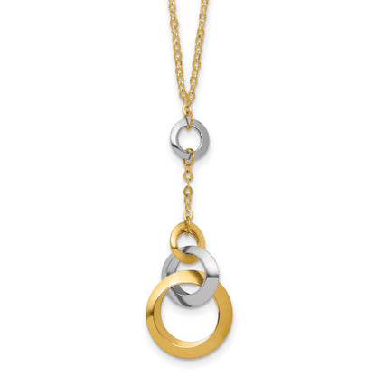 14K Two Tone Polished Circle Link Accent 1In Ext. Necklace
