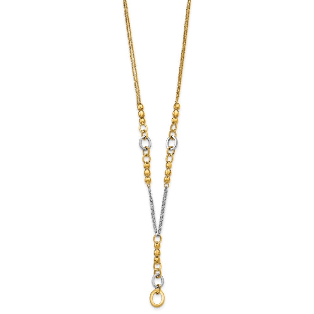 14K Yellow & Rhodium White Rh Polished Fancy 2 Strand Oval Link Necklace