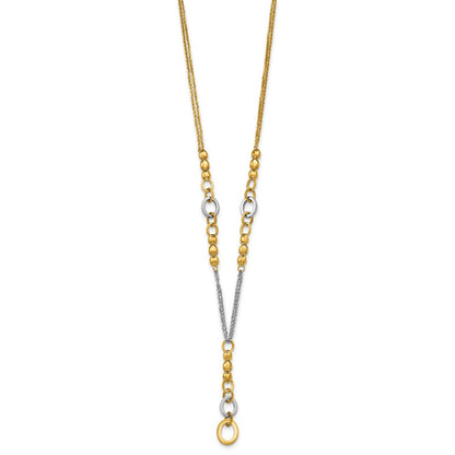 14K Yellow & Rhodium White Rh Polished Fancy 2 Strand Oval Link Necklace