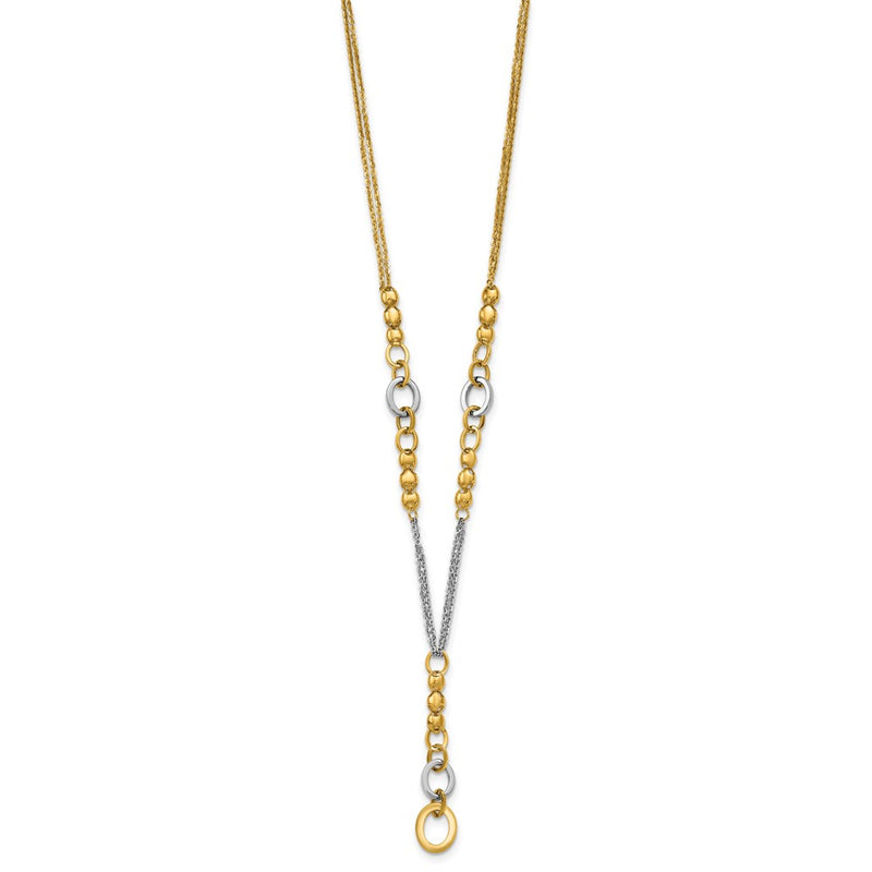 14K Yellow & Rhodium White Rh Polished Fancy 2 Strand Oval Link Necklace
