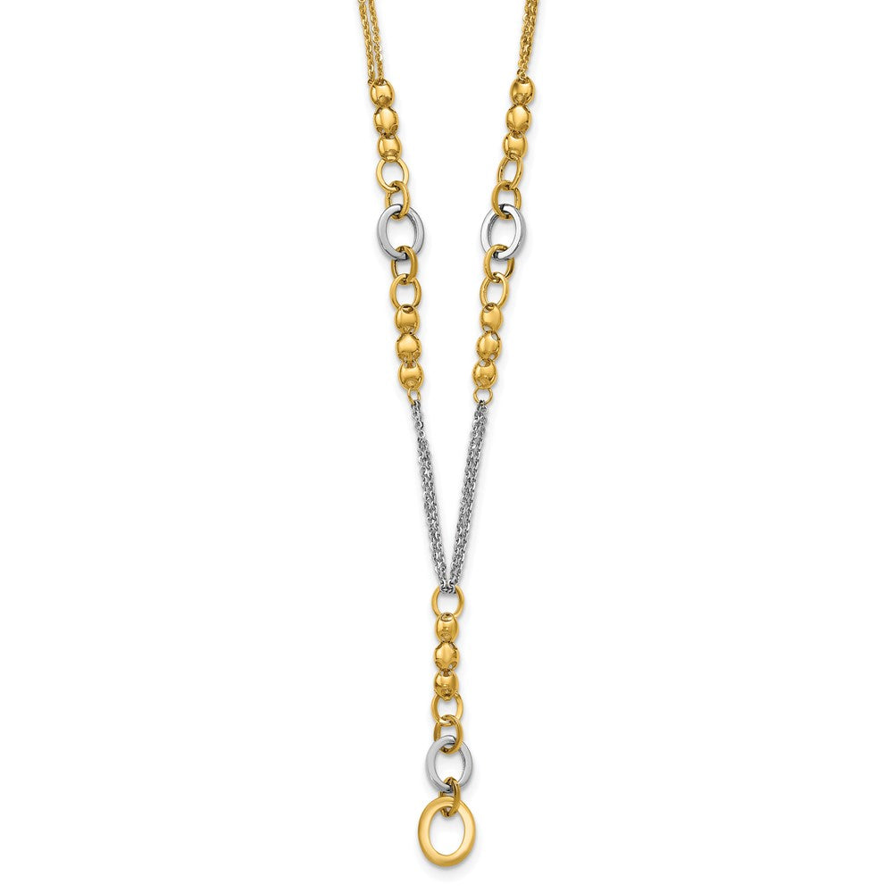 14K Yellow & Rhodium White Rh Polished Fancy 2 Strand Oval Link Necklace