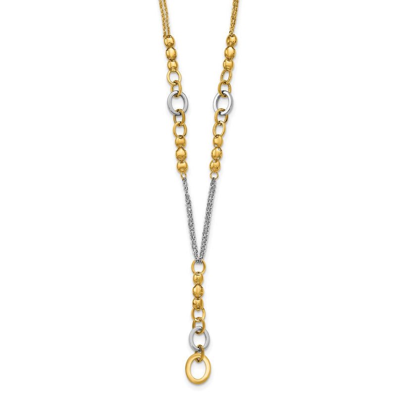 14K Yellow & Rhodium White Rh Polished Fancy 2 Strand Oval Link Necklace