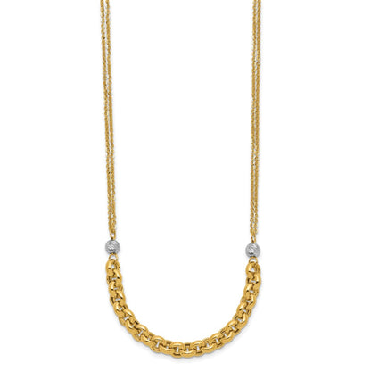 14K Yellow & Rhodium White Rh Polished D/C 2 Strand Rolo Link Necklace