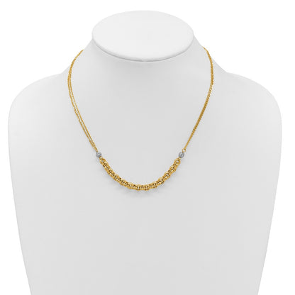 14K Yellow & Rhodium White Rh Polished D/C 2 Strand Rolo Link Necklace