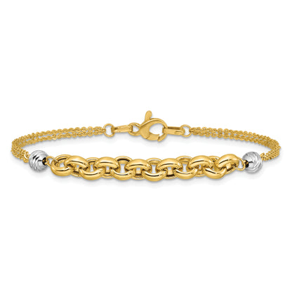 14K Yellow & Rhodium White Polished D/C 2 Strand Rolo Link Bracelet