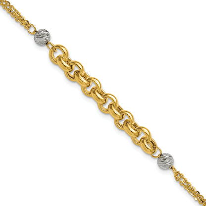 14K Yellow & Rhodium White Polished D/C 2 Strand Rolo Link Bracelet