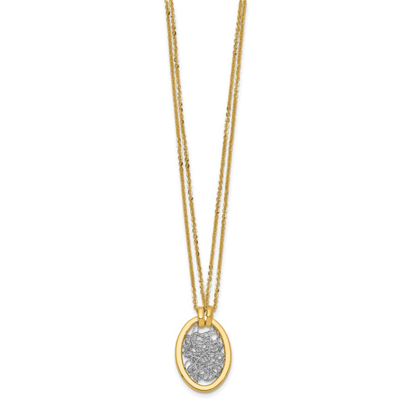 14K Yellow & Rhodium White Rh Polished D/C Fancy Oval 2 Strand Necklace