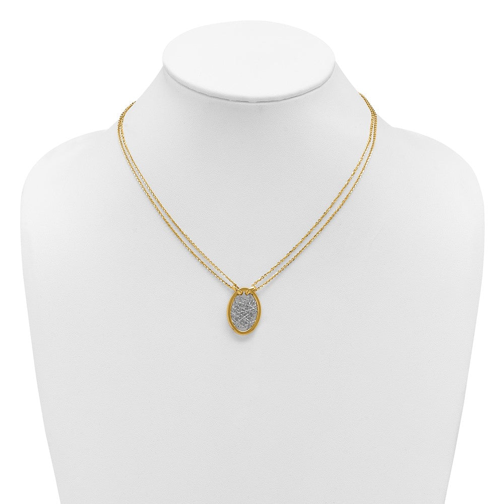 14K Yellow & Rhodium White Rh Polished D/C Fancy Oval 2 Strand Necklace