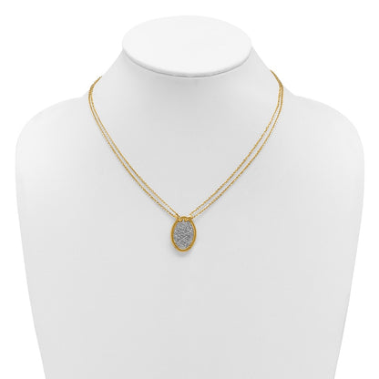 14K Yellow & Rhodium White Rh Polished D/C Fancy Oval 2 Strand Necklace