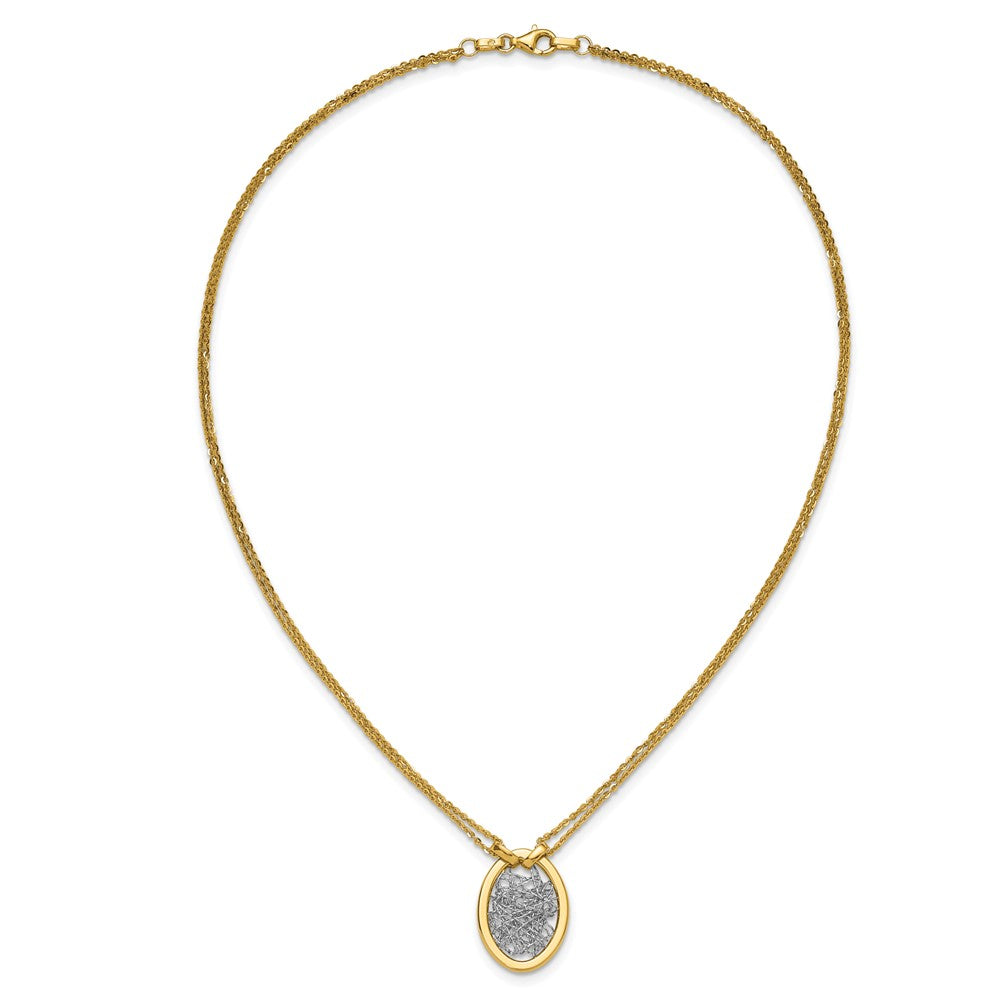 14K Yellow & Rhodium White Rh Polished D/C Fancy Oval 2 Strand Necklace