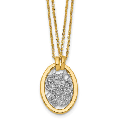 14K Yellow & Rhodium White Rh Polished D/C Fancy Oval 2 Strand Necklace