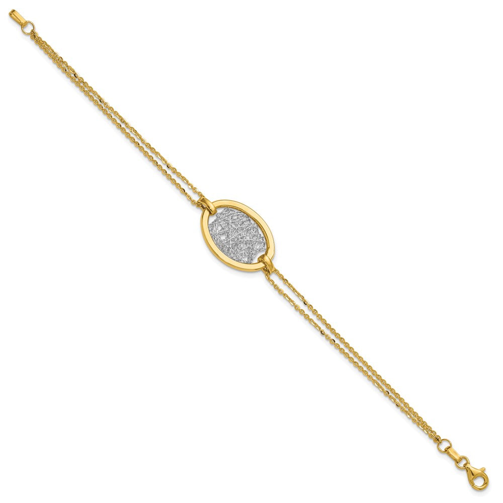 14K Yellow & Rhodium White Polished D/C Fancy Oval 2 Strand Bracelet