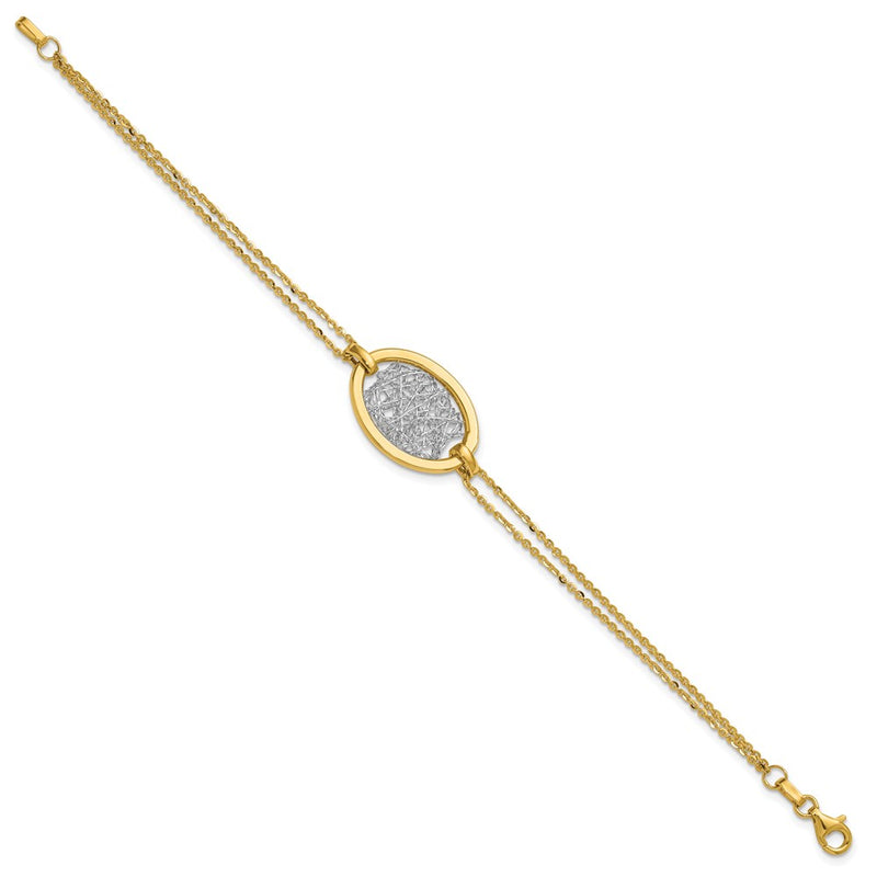 14K Yellow & Rhodium White Polished D/C Fancy Oval 2 Strand Bracelet