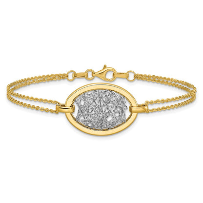 14K Yellow & Rhodium White Polished D/C Fancy Oval 2 Strand Bracelet