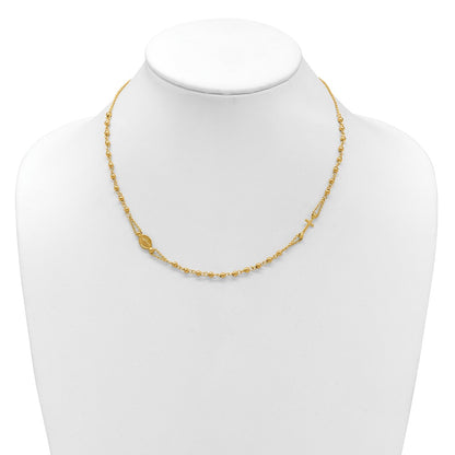 14K Yellow Gold Polish/Dia Cut/Beaded Religious Rosary Style Necklace