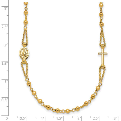 14K Yellow Gold Polish/Dia Cut/Beaded Religious Rosary Style Necklace