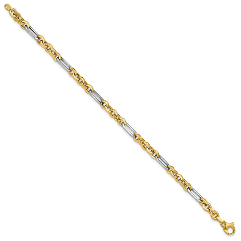 14K Yellow & Rhodium White Polished Cable And Paperclip Link Bracelet
