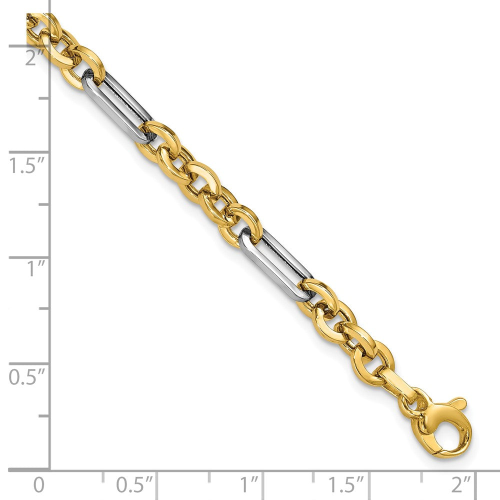 14K Yellow & Rhodium White Polished Cable And Paperclip Link Bracelet