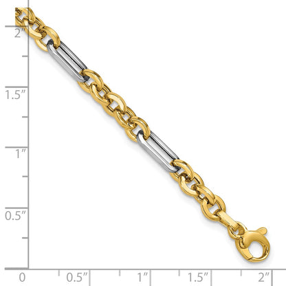 14K Yellow & Rhodium White Polished Cable And Paperclip Link Bracelet