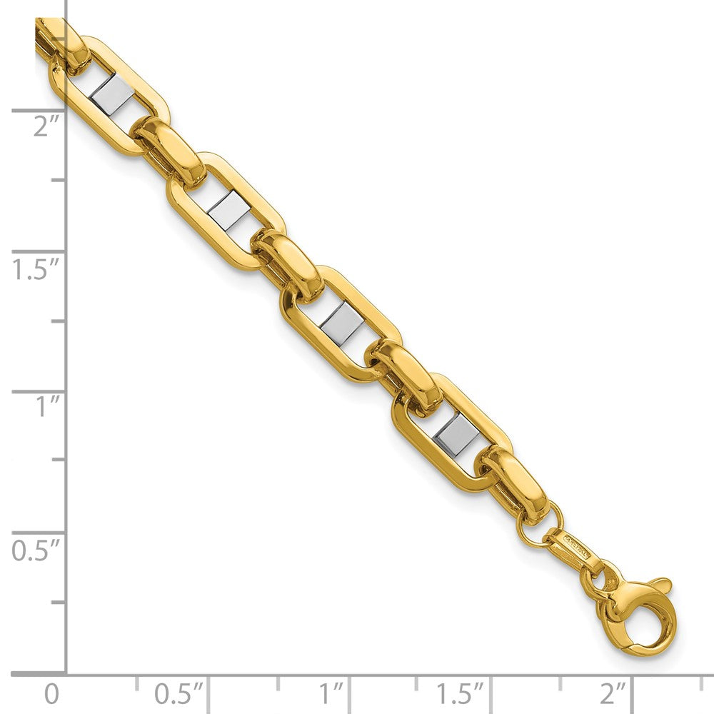 14K Yellow & Rhodium Wht Rh Polished Fancy Flat Anchor Men'S Link Bracelet