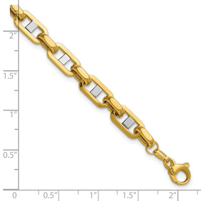 14K Yellow & Rhodium Wht Rh Polished Fancy Flat Anchor Men'S Link Bracelet