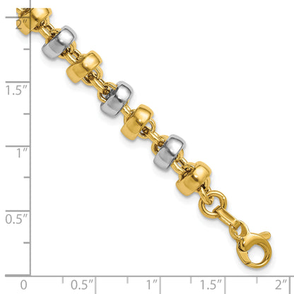 14K Yellow & Rhodium Wht Polish Moveable Beaded Link Bracelet