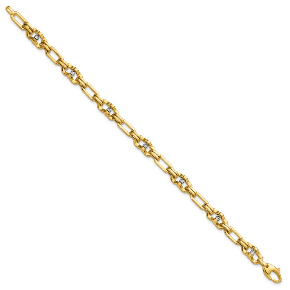 14K Yellow & Rhodium Wht Rh Polished D/C Moveable Beaded Link Bracelet