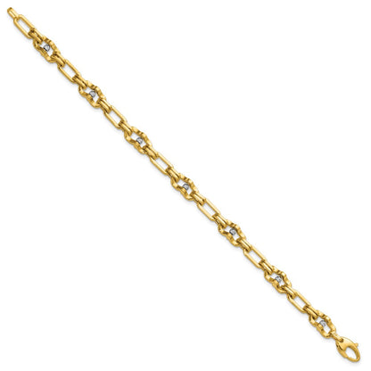 14K Yellow & Rhodium Wht Rh Polished D/C Moveable Beaded Link Bracelet