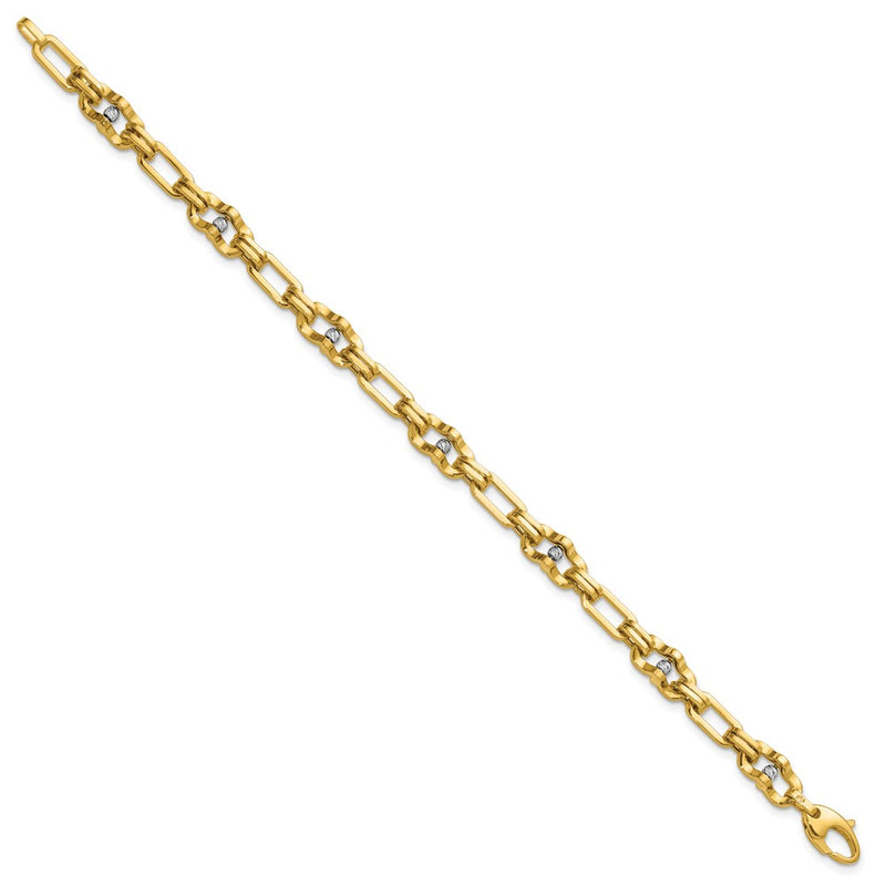 14K Yellow & Rhodium Wht Rh Polished D/C Moveable Beaded Link Bracelet