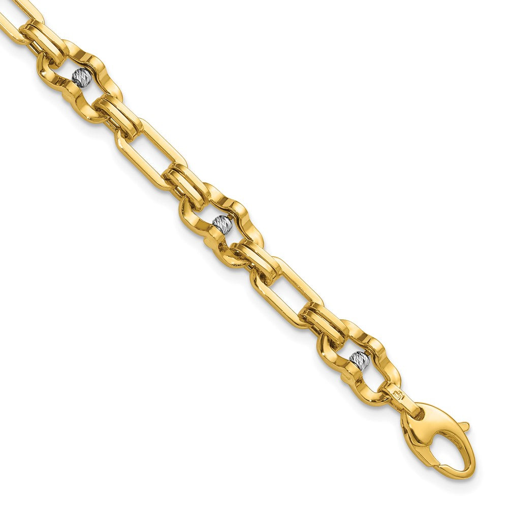 14K Yellow & Rhodium Wht Rh Polished D/C Moveable Beaded Link Bracelet
