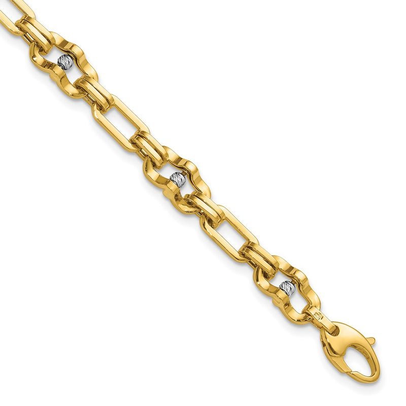 14K Yellow & Rhodium Wht Rh Polished D/C Moveable Beaded Link Bracelet