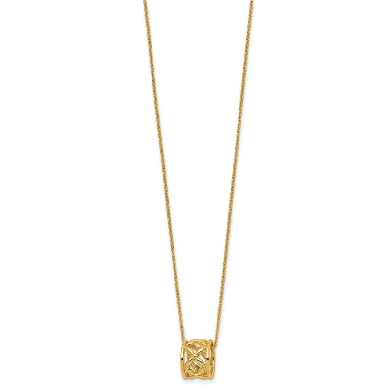 14K Yellow Gold Polished Floral Bead With 1 Inch Ext. Necklace