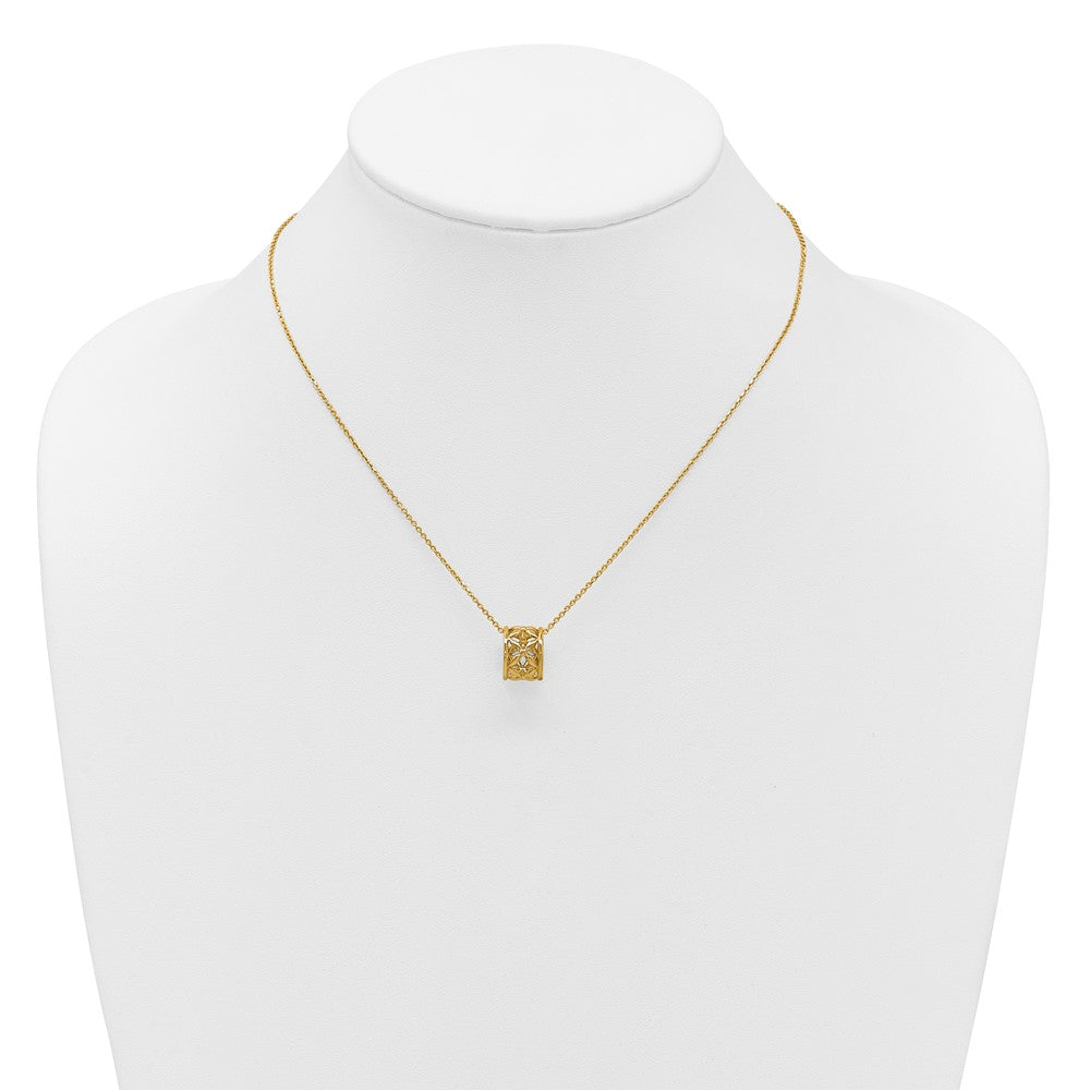 14K Yellow Gold Polished Floral Bead With 1 Inch Ext. Necklace