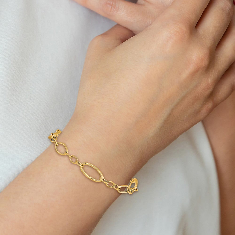14K Yellow Gold Polished And Textured Link Bracelet