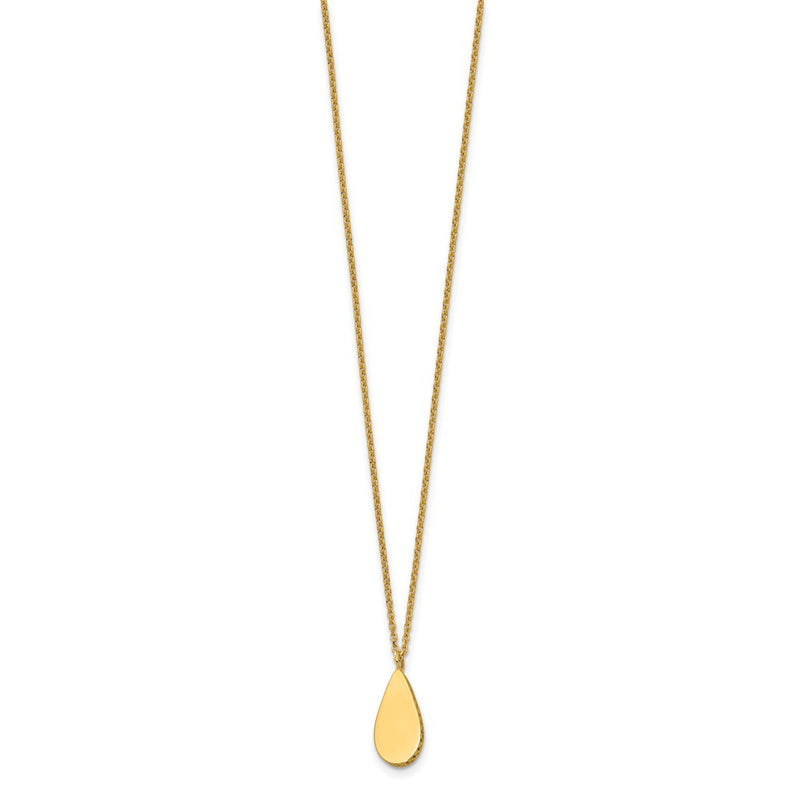 14K Yellow Gold Polished And Satin Teardrop W/ 1.25In Ext. Necklace