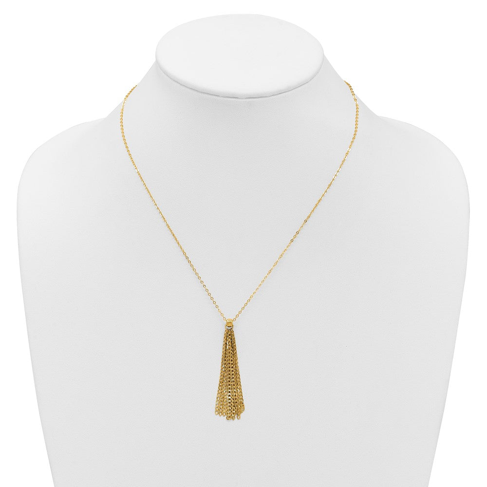 14K Yellow Gold Polished Fancy Curb Link Tassel W/ 2In Ext. Necklace