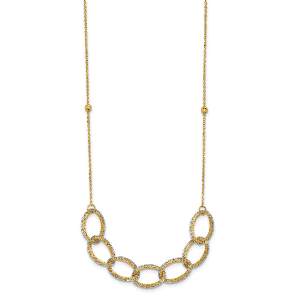 14K Two Tone Pol/Texture/Dia Cut Oval W/ 1In Ext. Necklace
