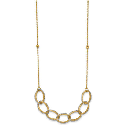 14K Two Tone Pol/Texture/Dia Cut Oval W/ 1In Ext. Necklace